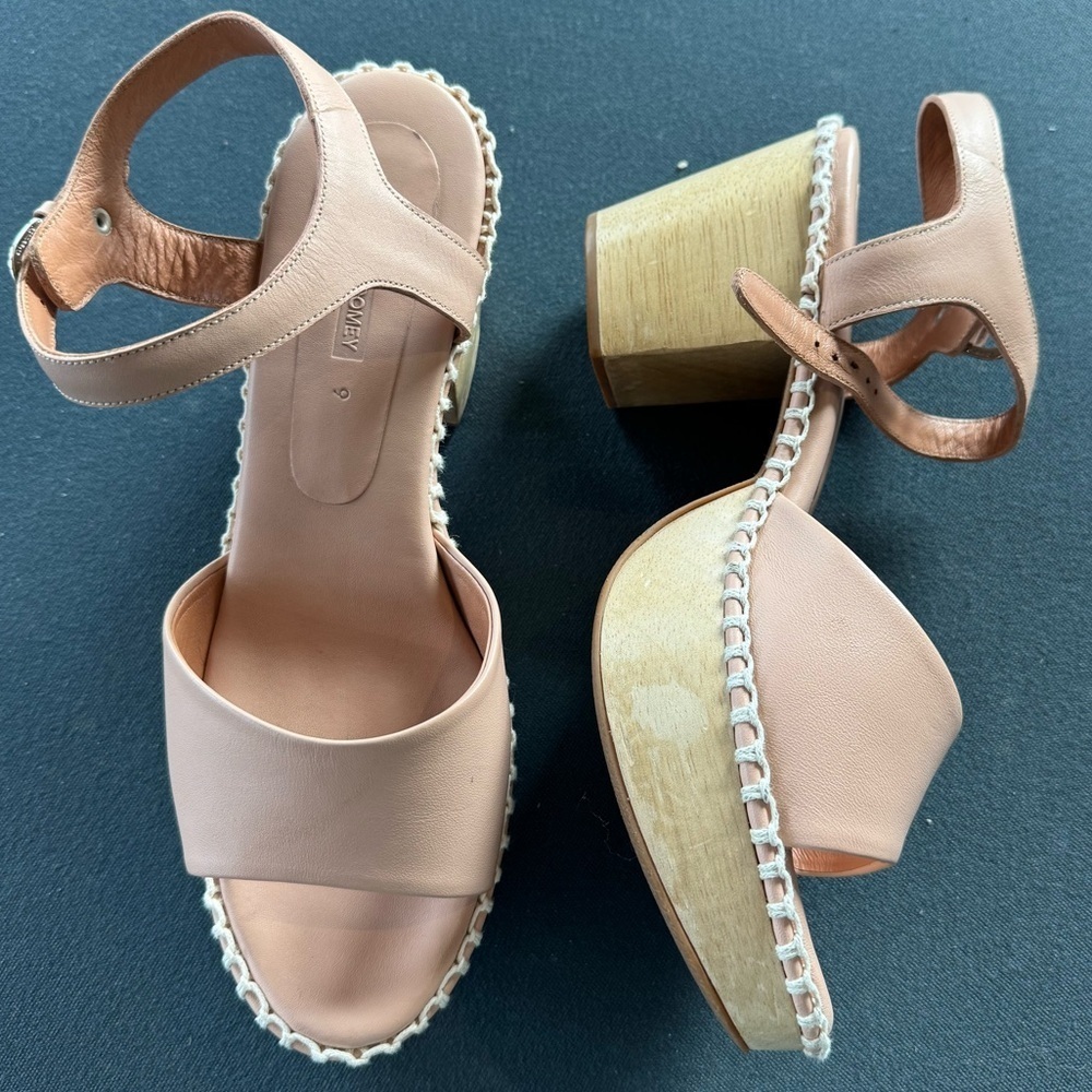Rachel Comey Light Brown Beige Tan Platform Leather Clog Heels One Strap size 9